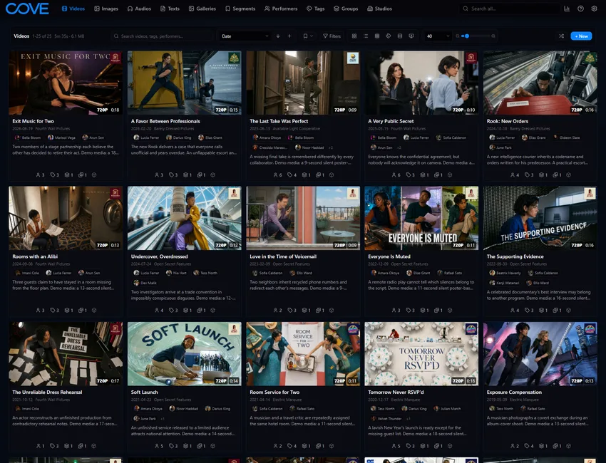 Cove videos page using the abyss theme.