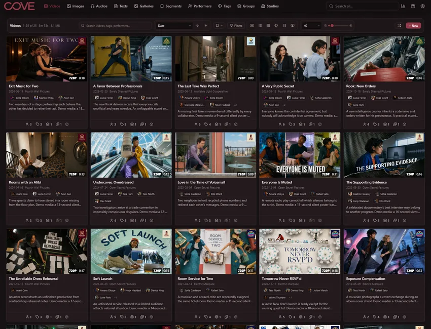 Cove videos page using the burgundy theme.