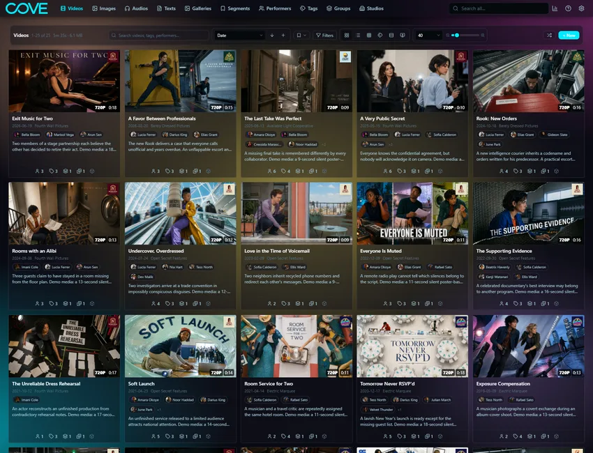 Cove videos page using the cyberpunk theme.