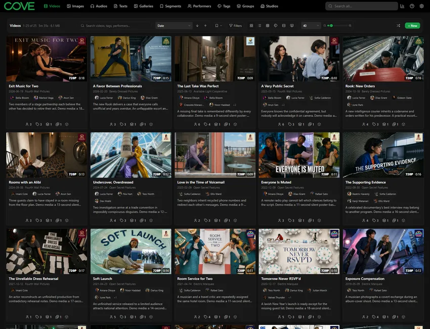 Cove videos page using the groove theme.