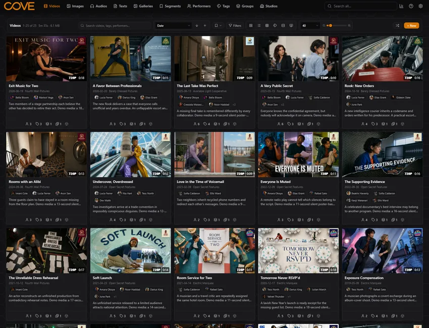 Cove videos page using the honeycomb theme.