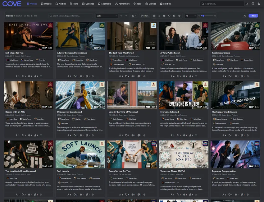 Cove videos page using the lounge theme.