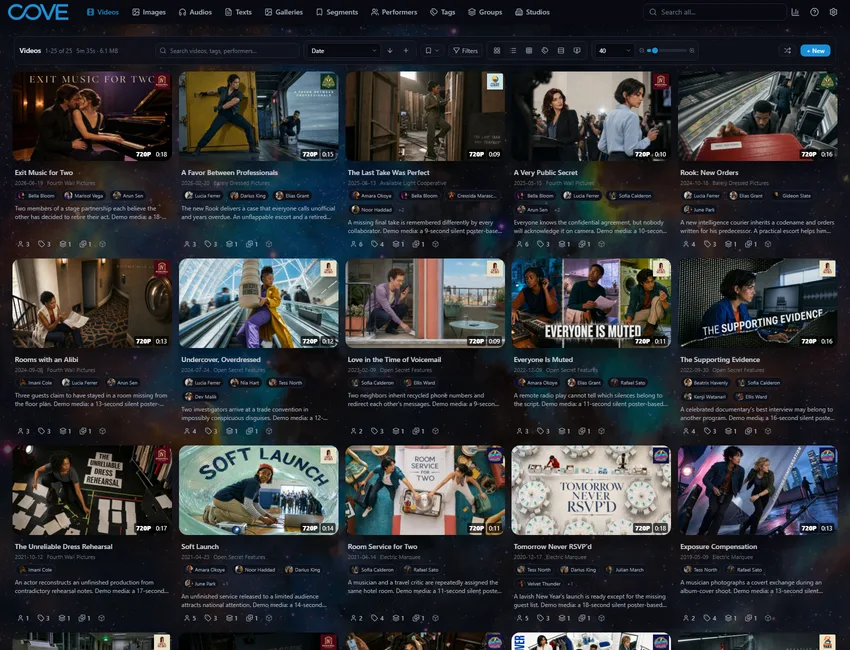 Cove videos page using the nebula theme.