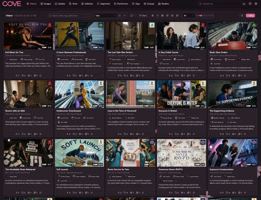 Cove videos page using the sakura theme.