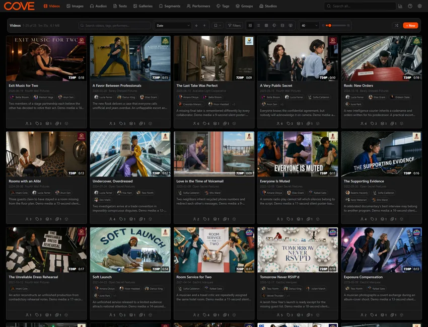 Cove videos page using the signal dark theme.