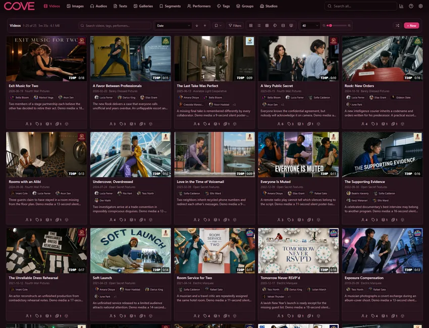 Cove videos page using the velvet theme.