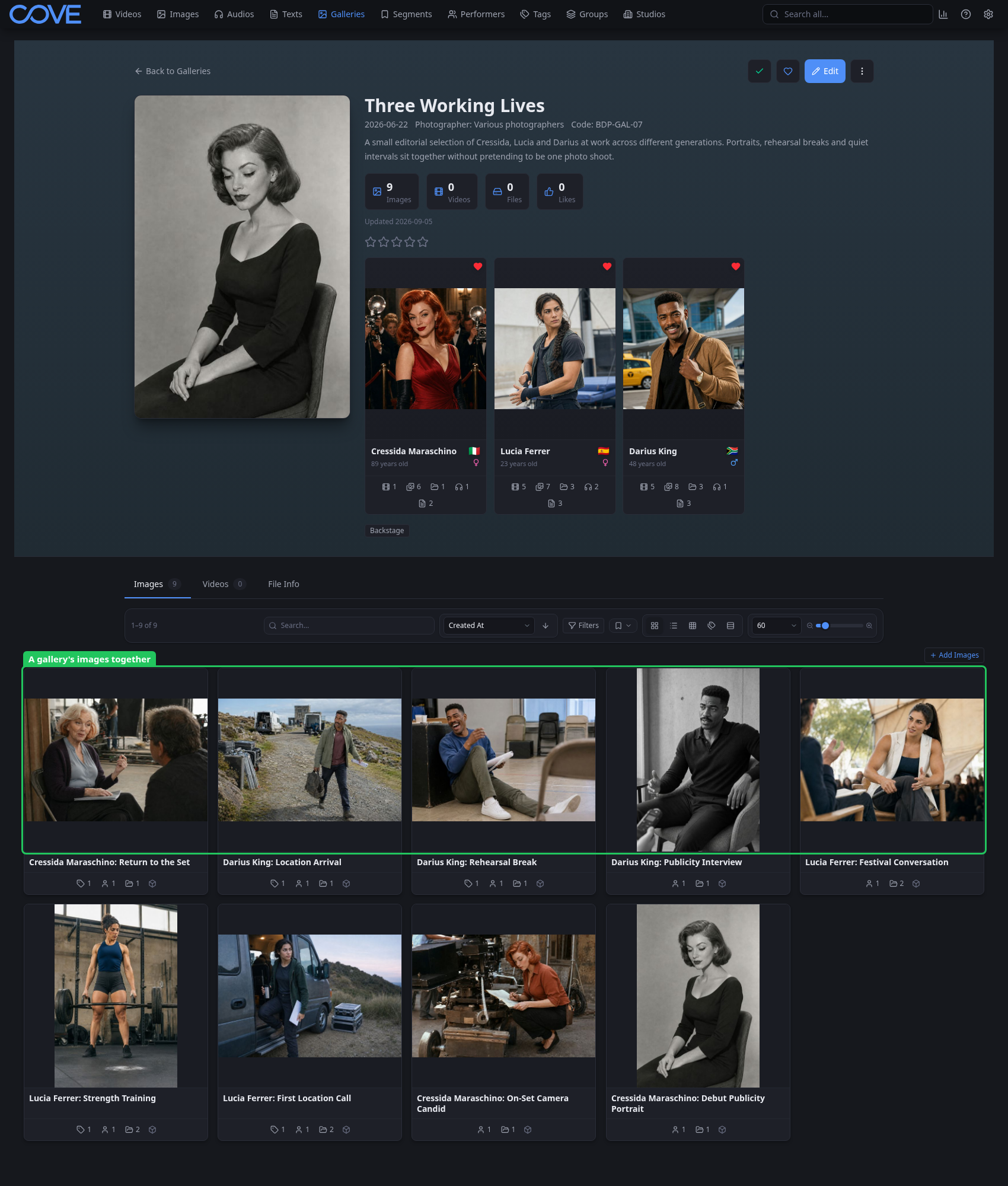 Cove gallery detail page showing its images together in a grid