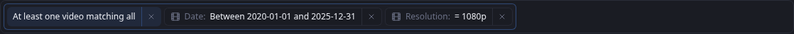 Related Videos filter requiring one video dated from 2020 through 2025 with 1080p resolution