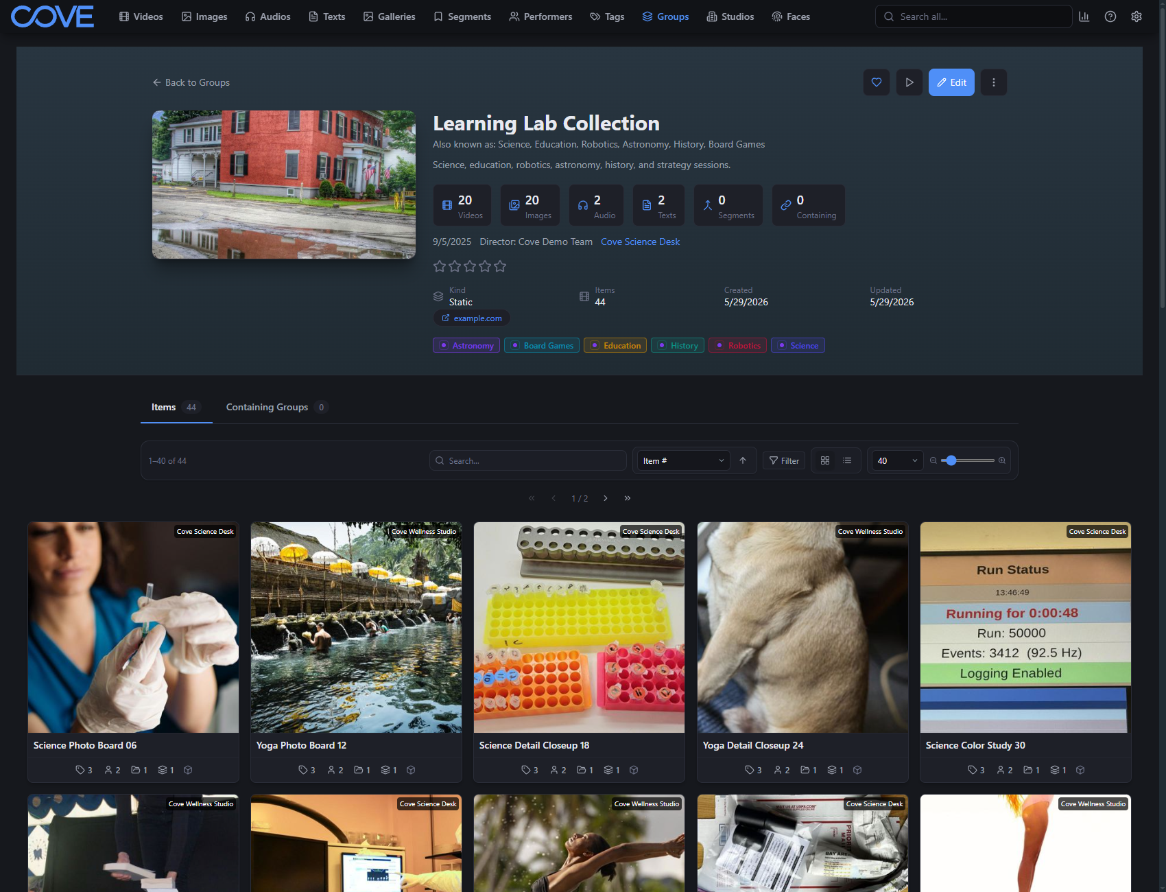 Cove group detail page for a curated collection.