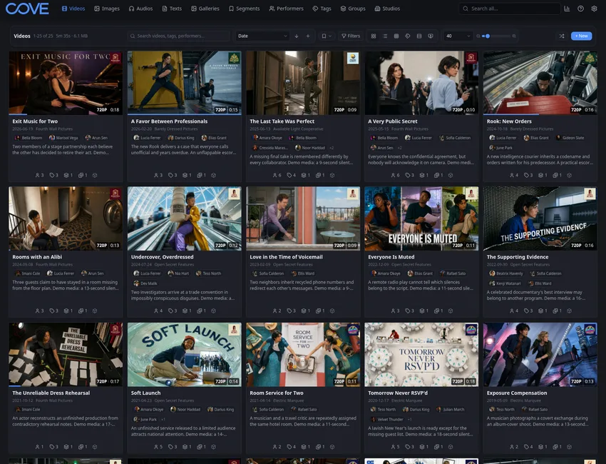 Cove videos page using the default theme.